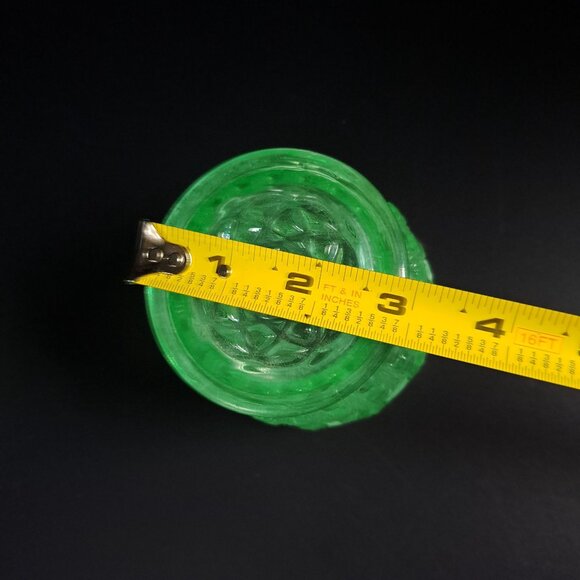 Imperial Glass Green Uranium Glass Bowl Open Lace Edge Cane Button Vintage - Picture 10 of 13